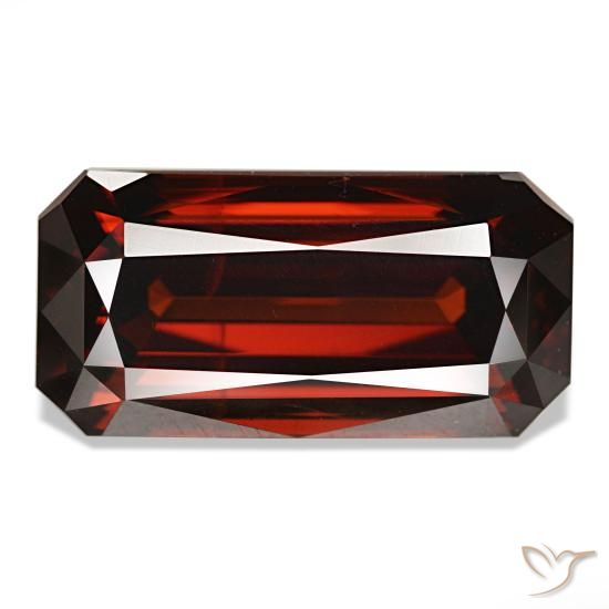 Zircão vermelho natural 11,44ct, corte esmeralda, VVS-VS